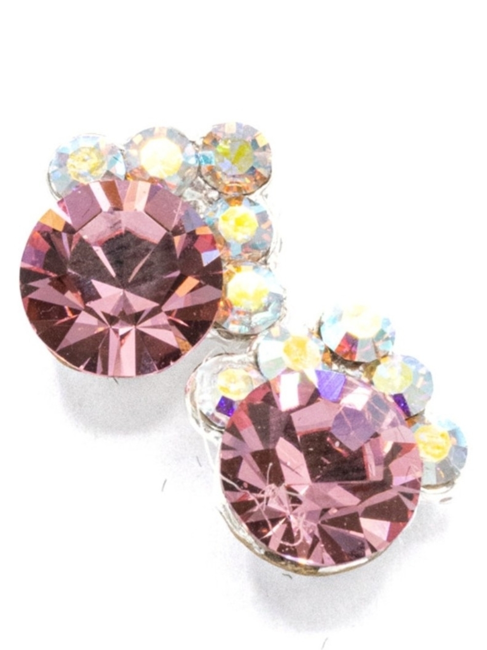 Pink Crystal Cluster Stud Earrings - Sparkling Multi-Accents
